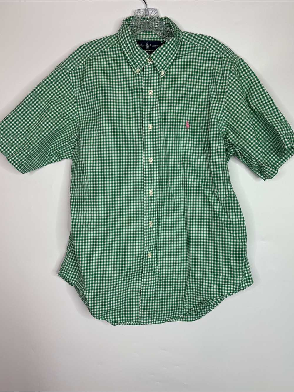 Vintage Ralph Lauren Classic Fit Green Checkered Short Sleeve Button Up Large